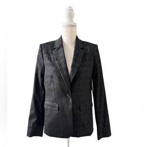 NWT Alice & Olivia Elyse Brocade Jacquard  black blazer size L